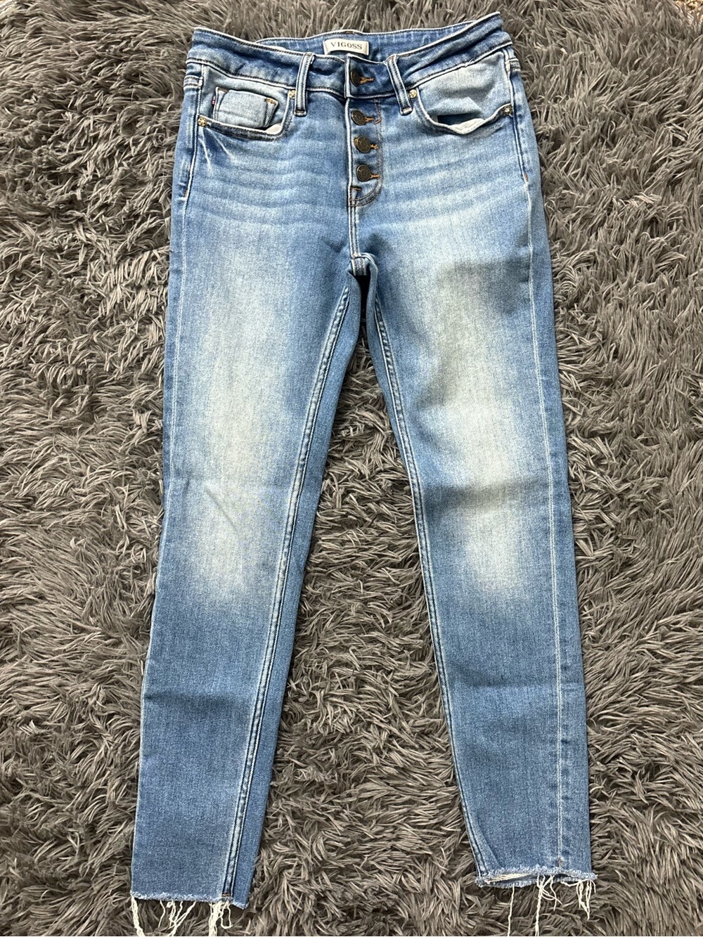 Vigoss Marley Skinny Blue Denim Jeans with Button Fly Woman 25